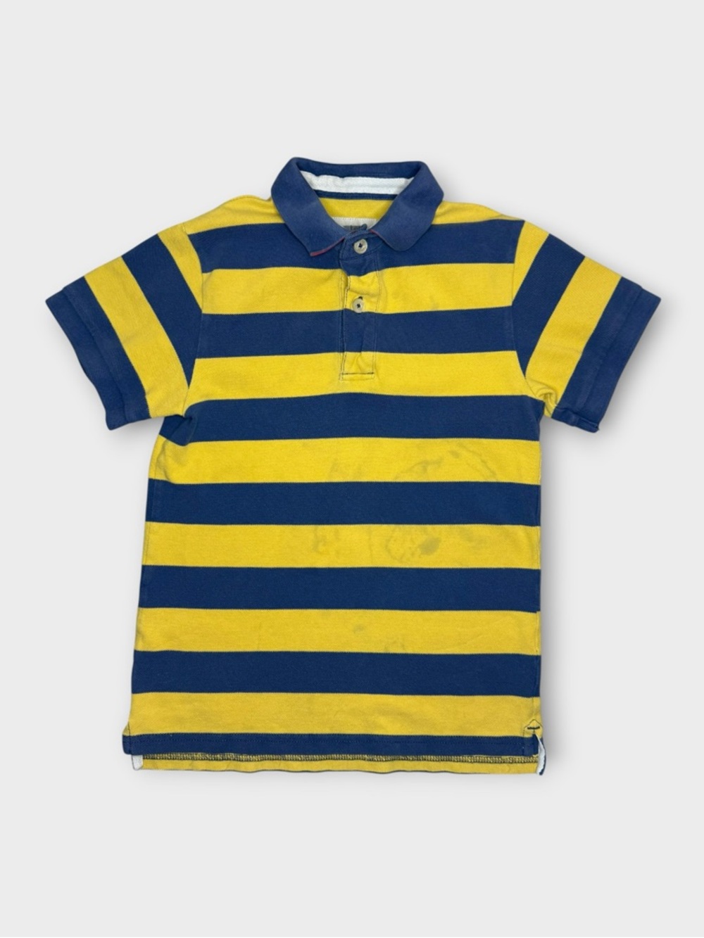 Mini Boden Yellow & Blue Rugby Striped Polo Short Sleeve Shirt